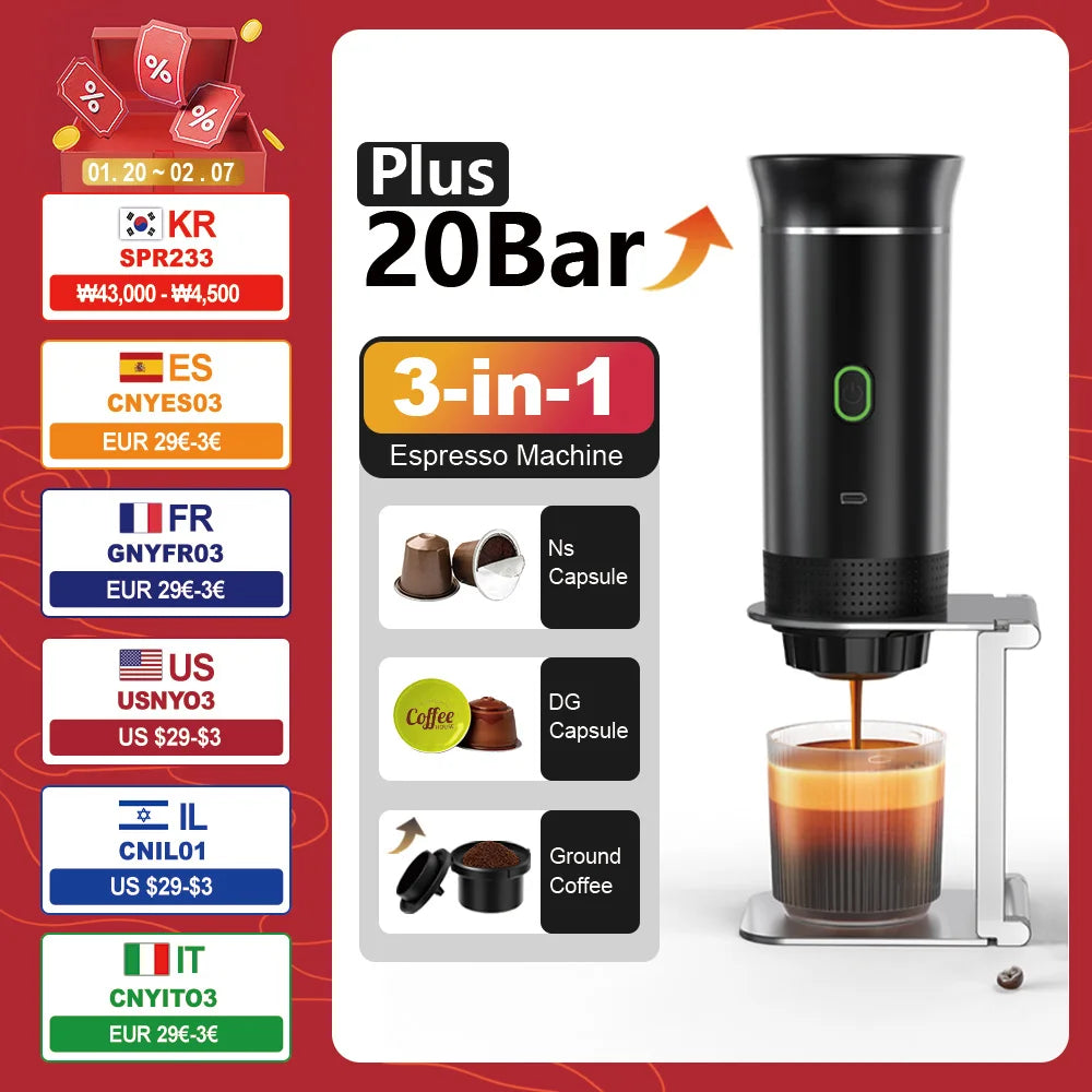 WIRELESS ELECTRIC PORTABLE ESPRESSO COFFEE MACHINE